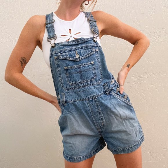 Vintage Pants - Vintage 90s/Y2K No Boundaries Blue Denim Overall Shorts
